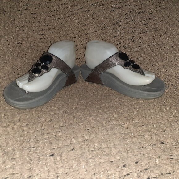 FITFLOP-Lunetta Thong Sandals 181-054 Crackle Metallic Pewter-Sz 39/8-Excellent - Picture 4 of 8